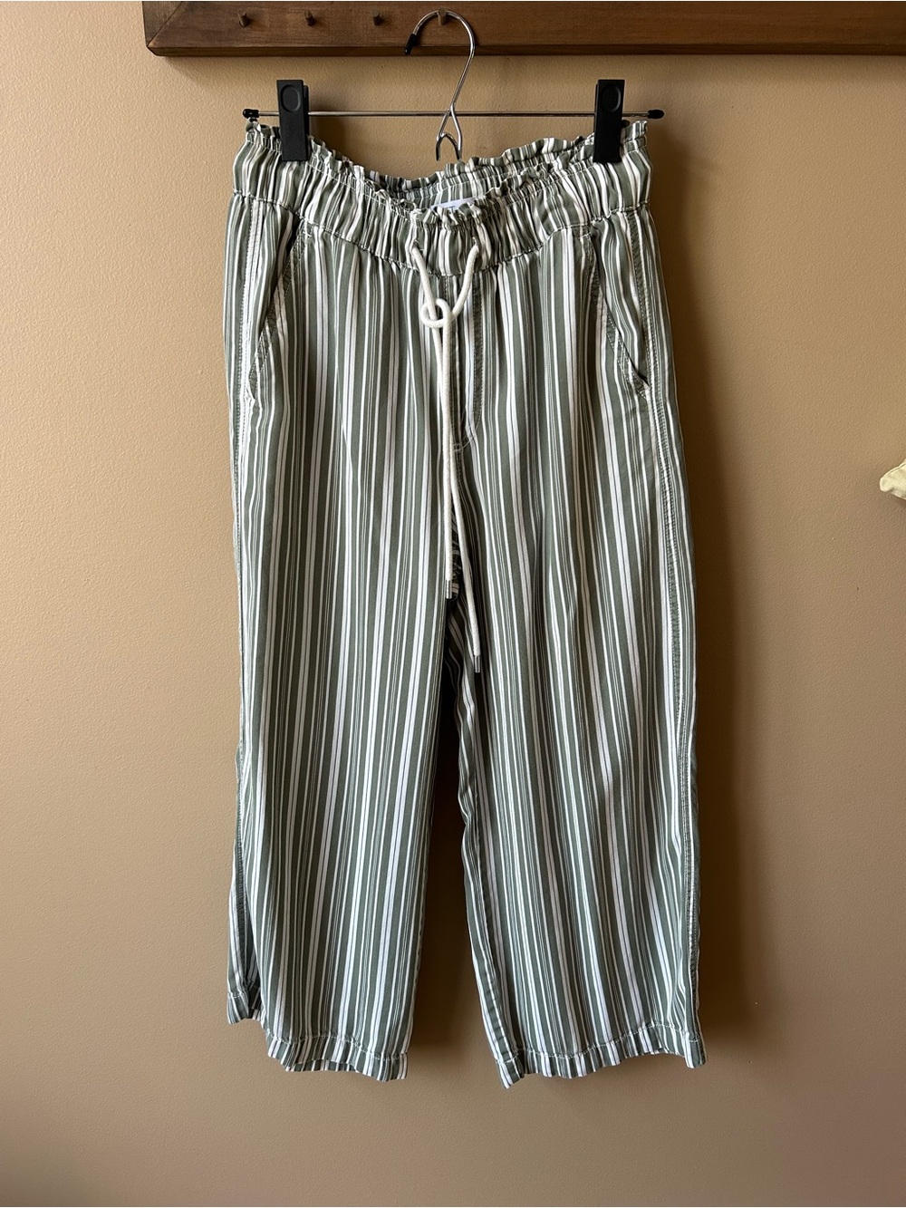 Striped Olive Green Drawstring Beach Pants
